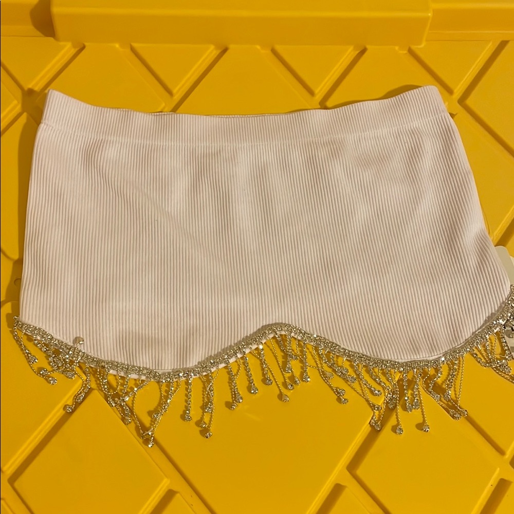 Elegant White Skirt with Silver Fringe